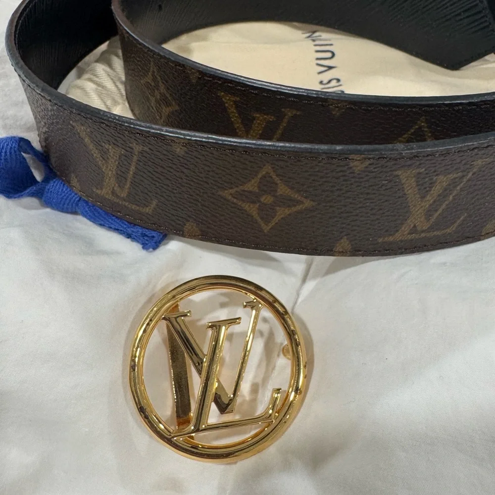 Reversible Louis Vuitton Monogram Belt with Gold Buckle - Picture 5 of 9